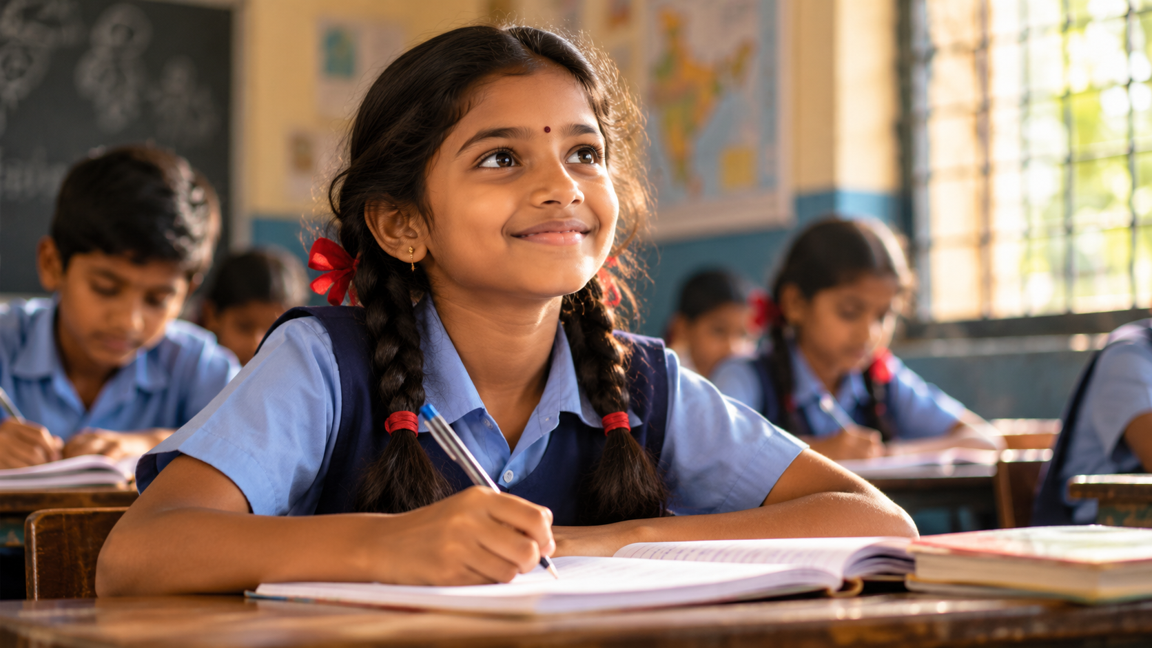 Girl child learning in class