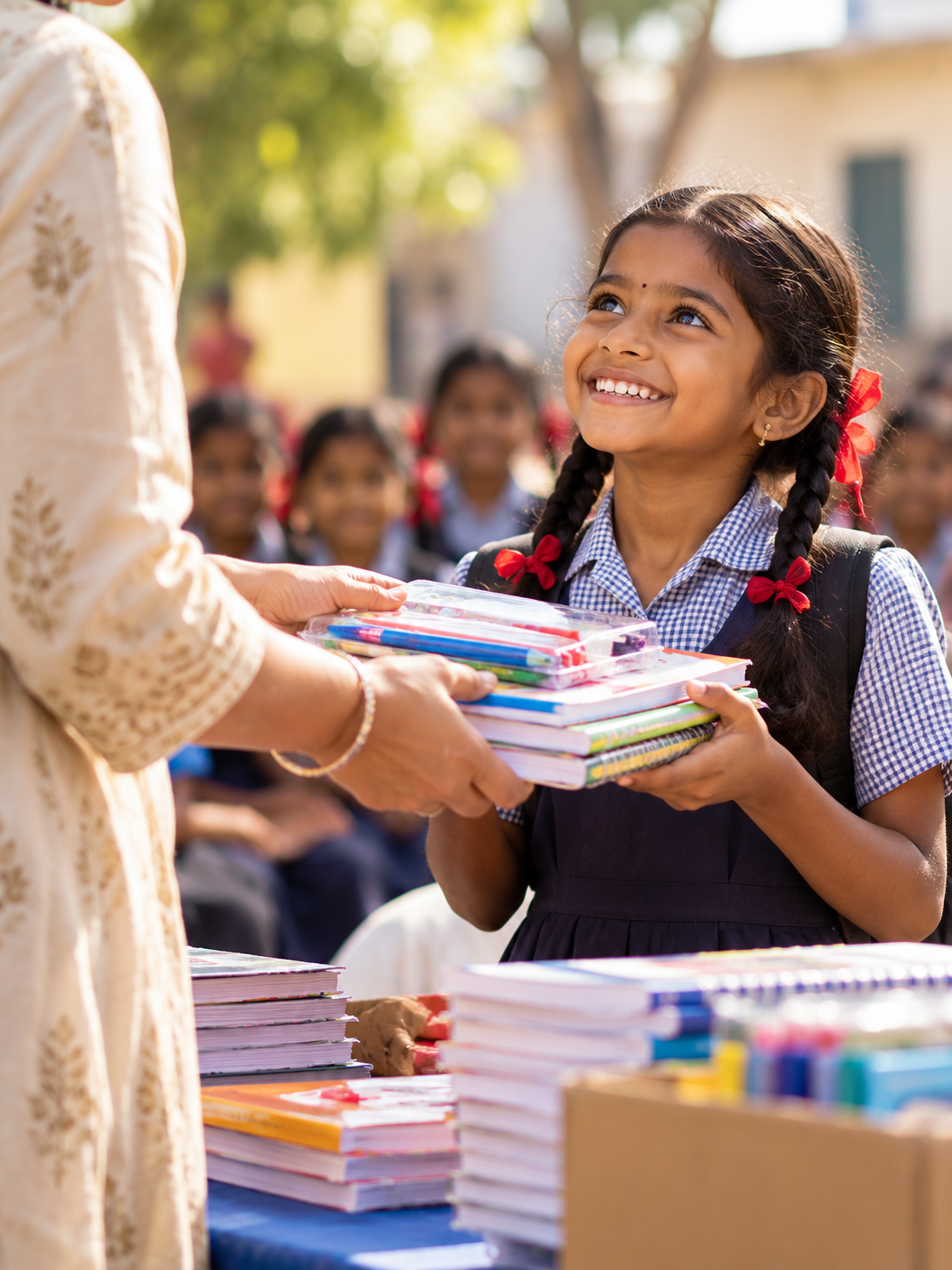 Girl child receiving books